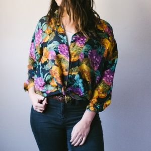 Vintage Floral Silk Shirt - Large
